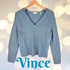 Vince Womens Sweater Sz S Wool-Cashmere Blend Soft Cozy Pull Shaker Stitch Blue